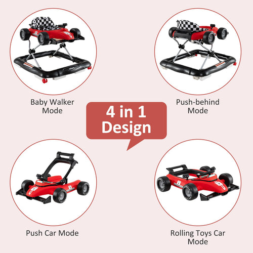 INFANS 4 in 1 Baby Walker, Foldable Toddler Activity Center with Adjustable Height, Removable Toy Tray, Push Walker