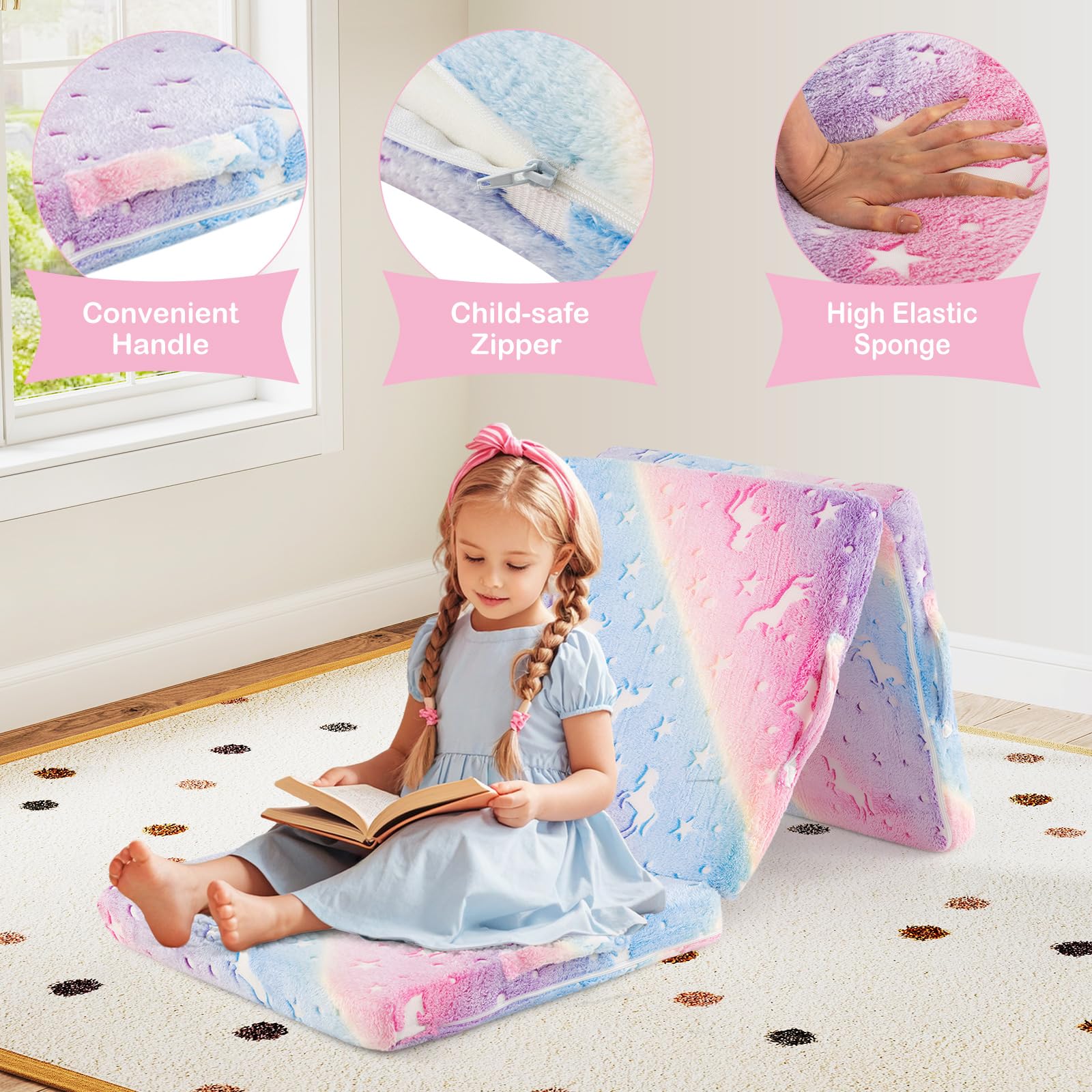 OLAKIDS Foldable Floor Mattress for Kids,  Portable Foam Mattress