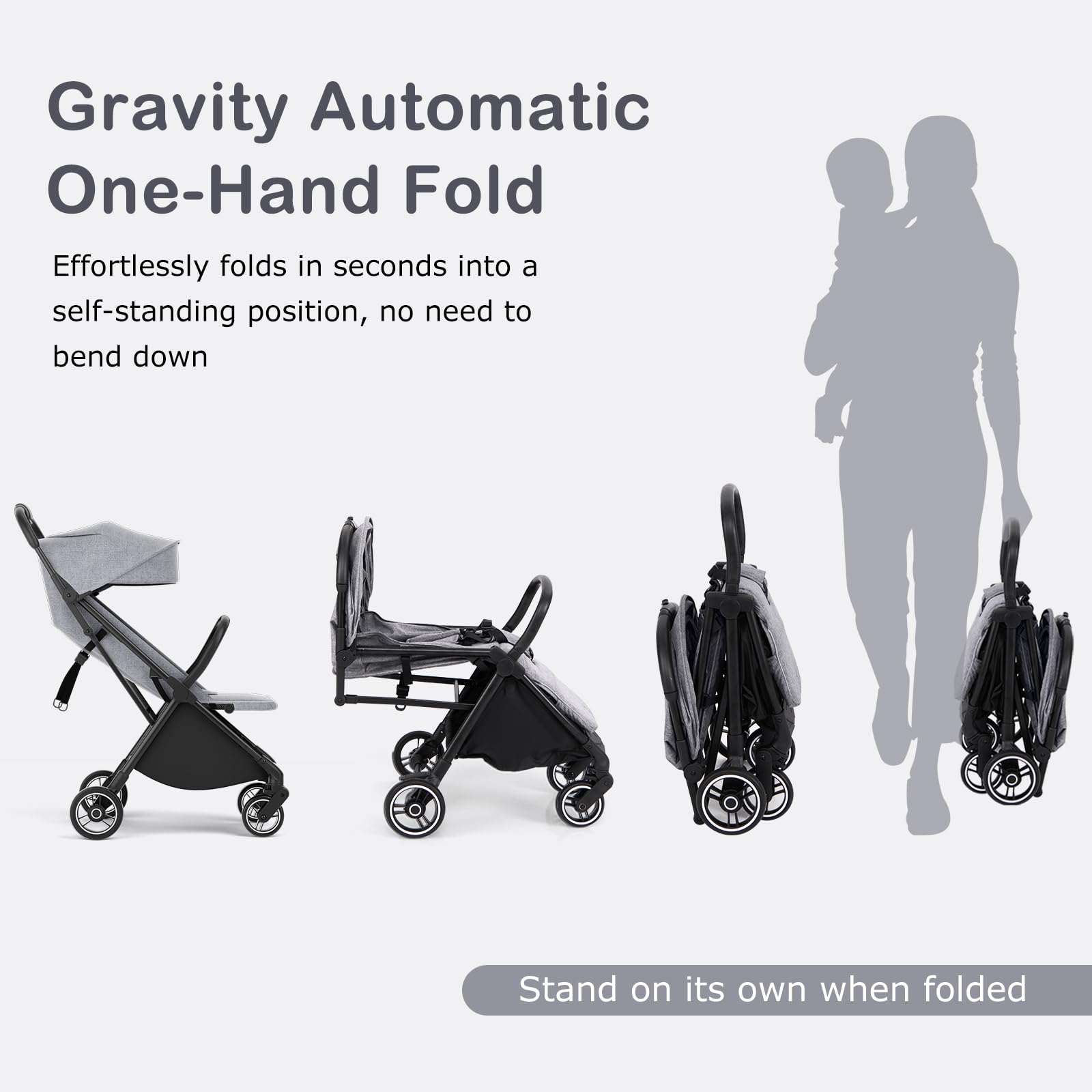 INFANS Lightweight Baby Stroller, One-Hand Gravity Fold, Compact Travel Stroller for Airplane