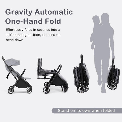 INFANS Lightweight Baby Stroller, One-Hand Gravity Fold, Compact Travel Stroller for Airplane