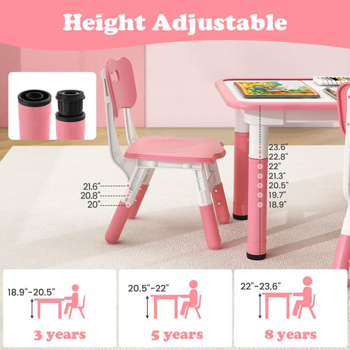 OLAKIDS Kids Table and Chiar Set, Height Adjustable Toddler Desk and 4 Chairs