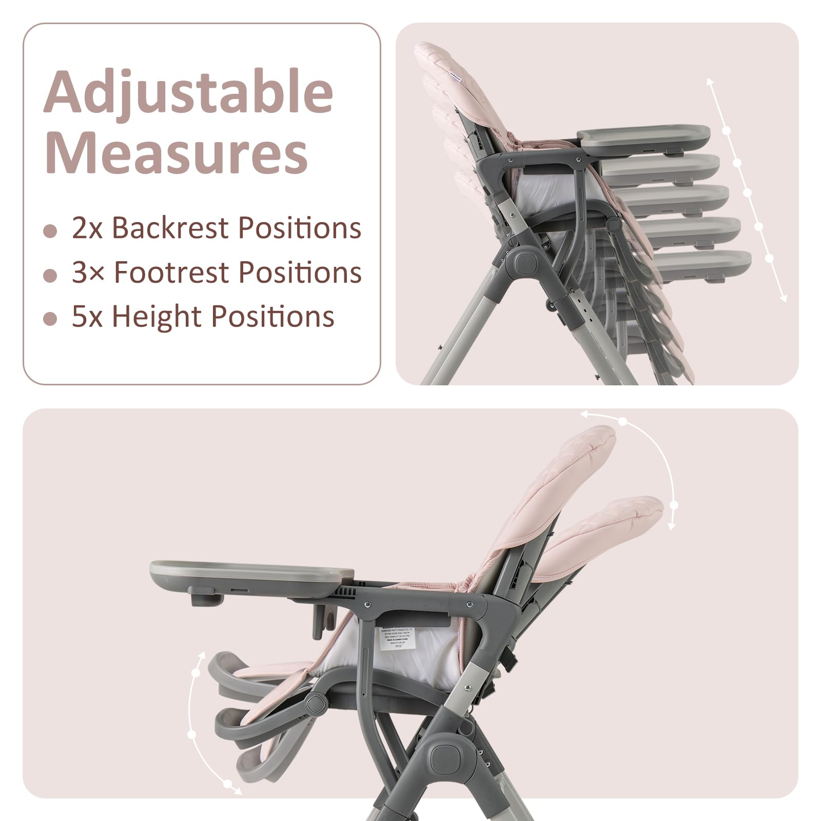 INFANS Baby High Chair, Convertible Quick Folding Portable Highchair with Adjustable Height Backrest Footrest