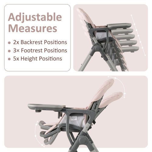 INFANS Baby High Chair, Convertible Quick Folding Portable Highchair with Adjustable Height Backrest Footrest