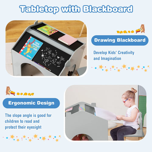 OLAKIDS Kids Table and Chair Set, Wood Multi Activity Table with Blackboard for Toddler Playing Drawing Reading Arts Crafts