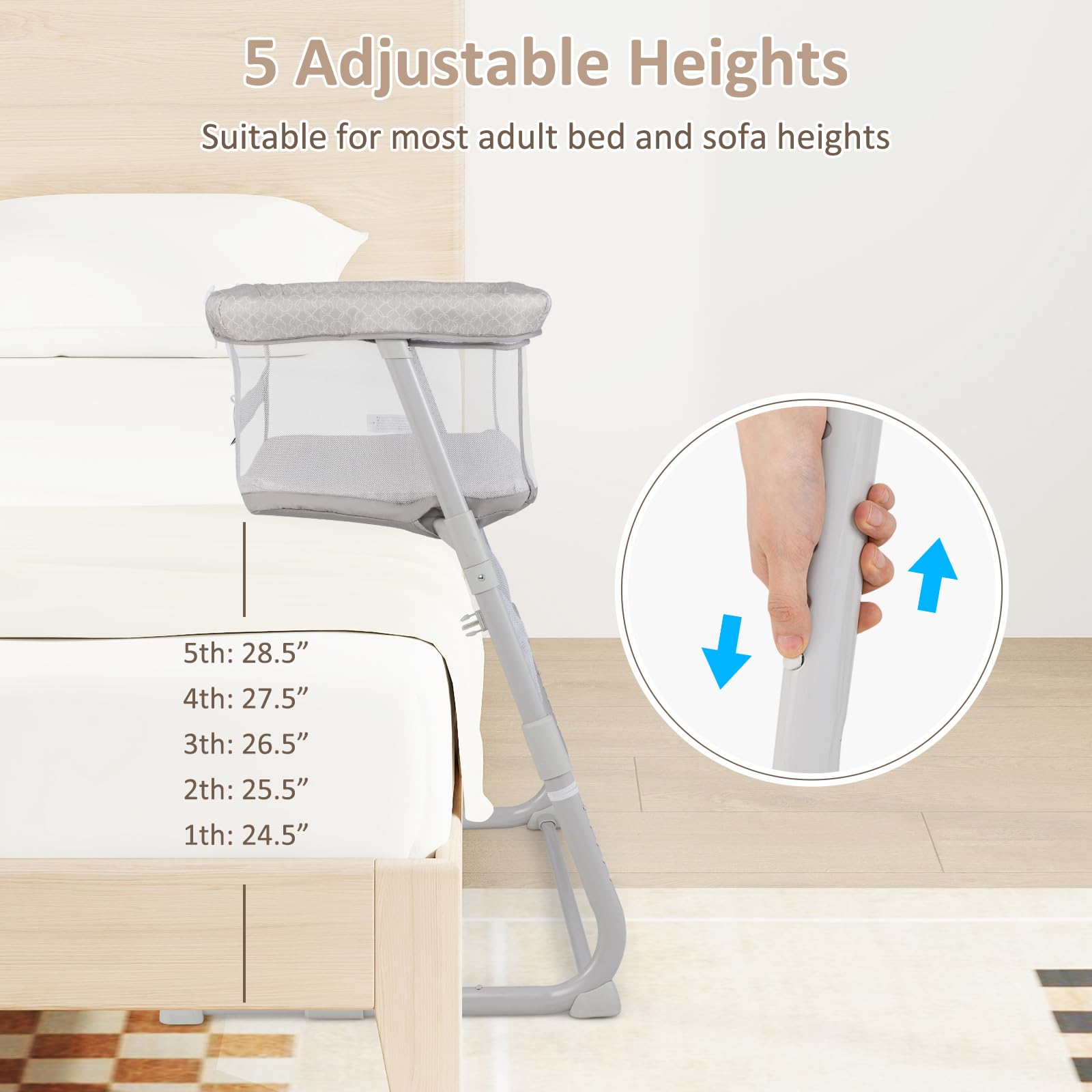 INFANS Baby Bedside Bassinet, Over-Bed Baby Bassinet with Adjustable Height, Safe Close Sleeping, Storage
