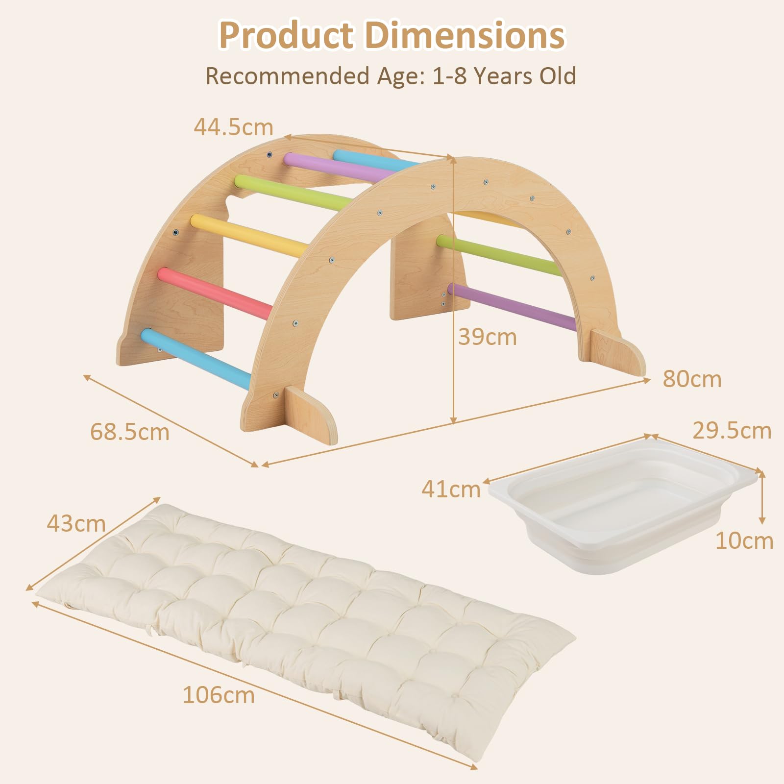 OLAKIDS Wooden Arch Climber Rocker with Soft Cushion for Toddlers