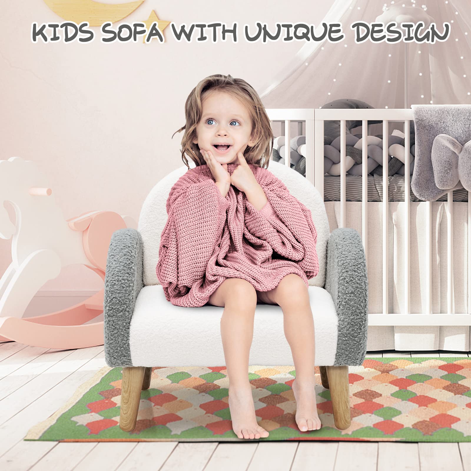 OLAKIDS Kids Sofa, Toddler Armchair with Solid Wooden Frame Anti-Tipping Design Plush Fabric