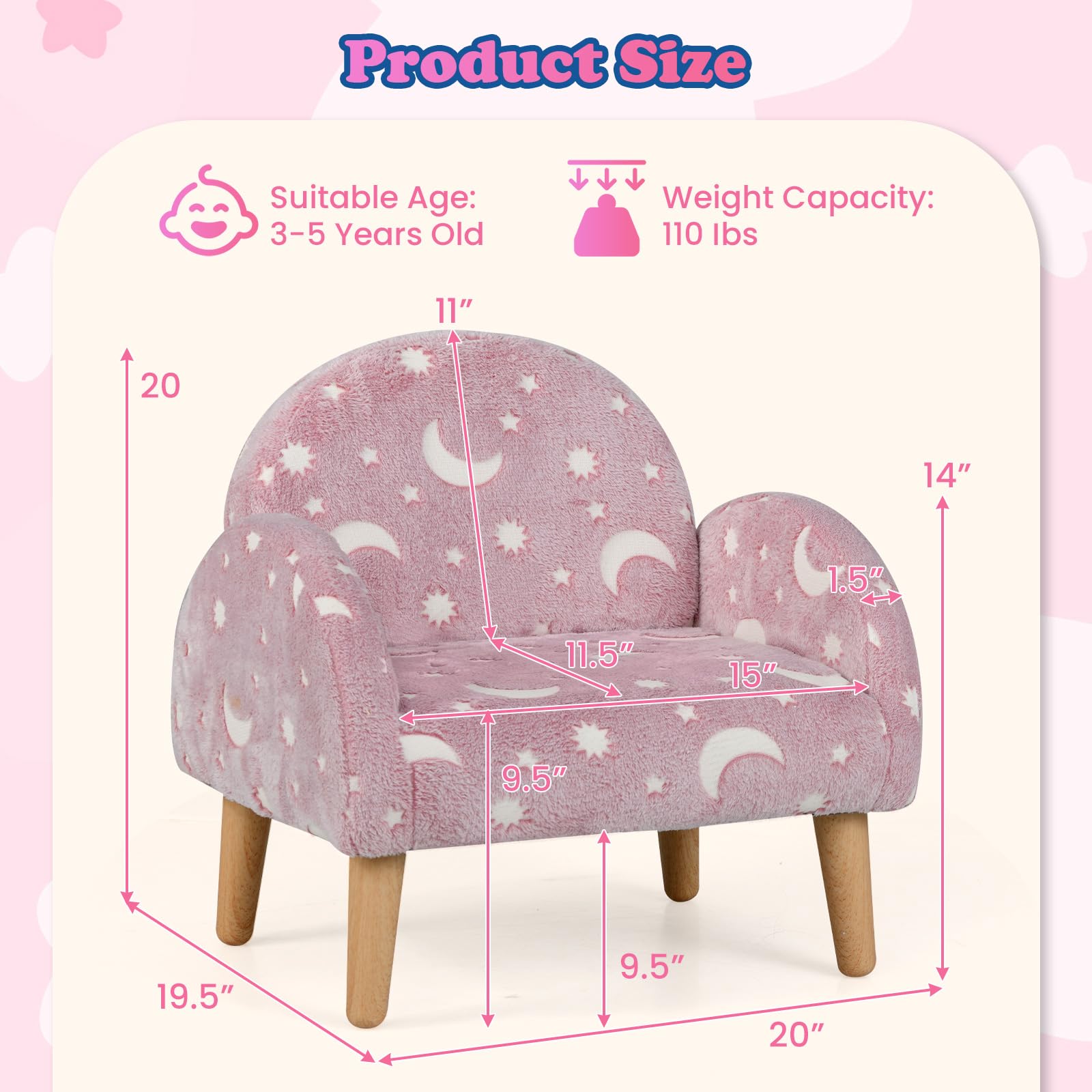 OLAKIDS Kids Sofa with Glow in The Dark, Toddler Armchair Couch