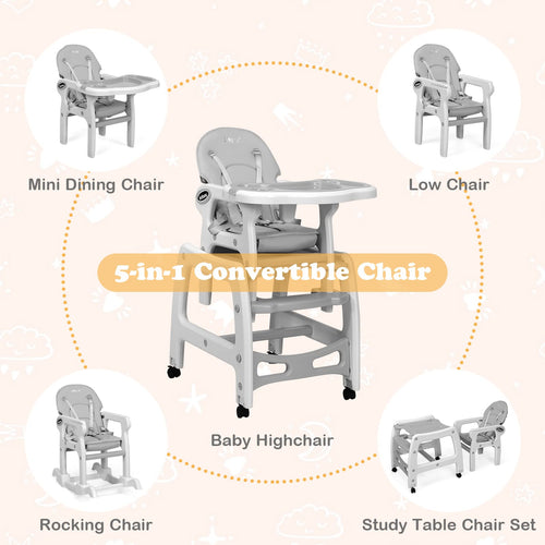 INFANS 5 in 1 Baby High Chair, Convertible Toddler Table Chair Set,  Multi-Function Seat with Lockable Universal Wheels