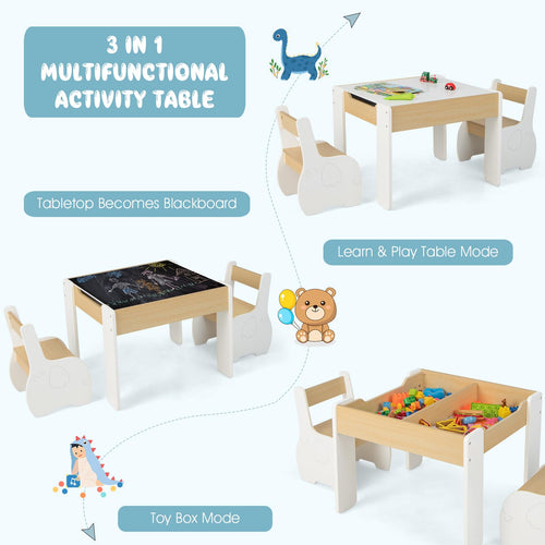 OLAKIDS 3 in 1 Kids Table and Chair Set, Wood Multi Activity Table with Removable Tabletop, Detachable Blackboard