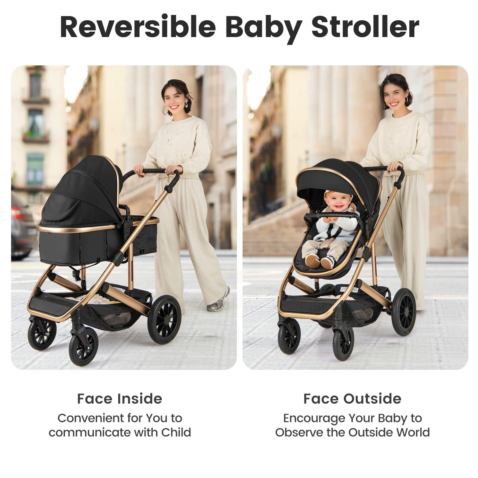 INFANS 2 in 1 Baby Stroller, Folding Newborn Pram Convertible Stroller High Landscape Shock Absorption