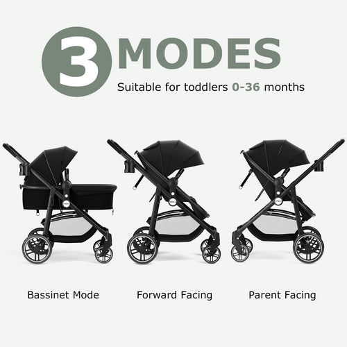 INFANS 2 in 1 Baby Stroller, High Landscape Infant Stroller & Reversible Bassinet Pram, Foldable Pushchair