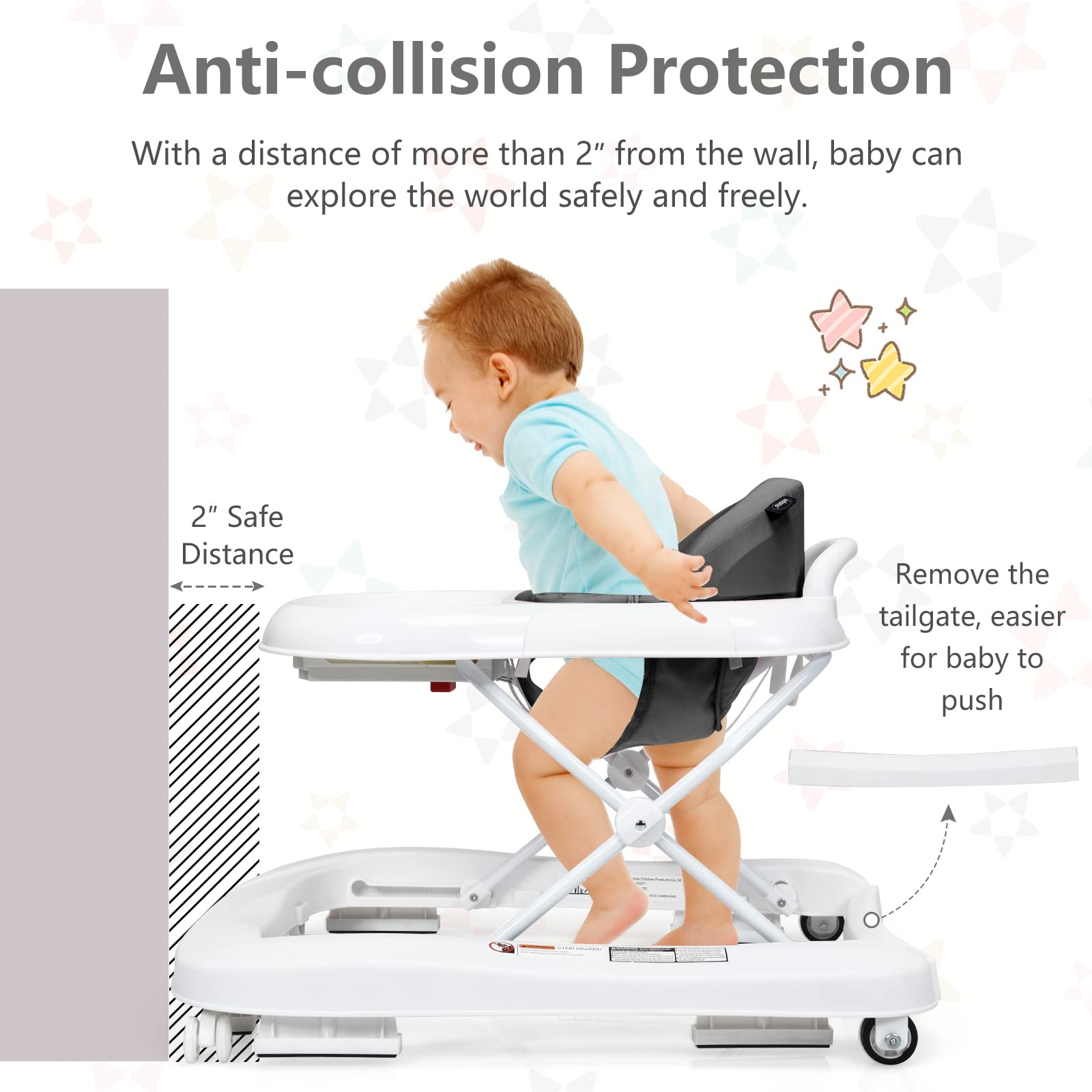 INFANS Foldable Baby Walker, 3 in 1 Toddler Walker Learning-Seated Walk-Behind for Boys and Girls