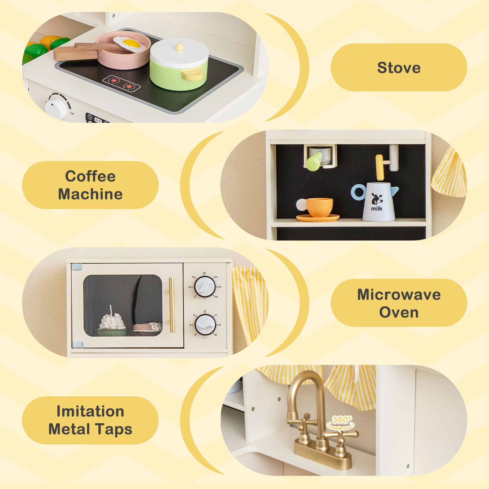 OLAKIDS Kids Kitchen Playset Cooking Toy Kitchen Set with Coffee Machine Stove Removable Sink Microwave Storage Cabinet