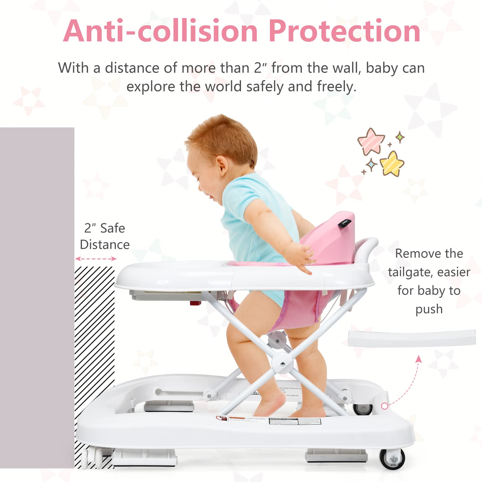 INFANS Foldable Baby Walker, 3 in 1 Toddler Walker Learning-Seated Walk-Behind for Boys and Girls