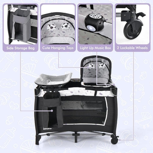 INFANS 4 in 1 Pack and Play, Portable Baby Kid Infant, Travel Playard with Bassinet, Mattress, Diaper Changer