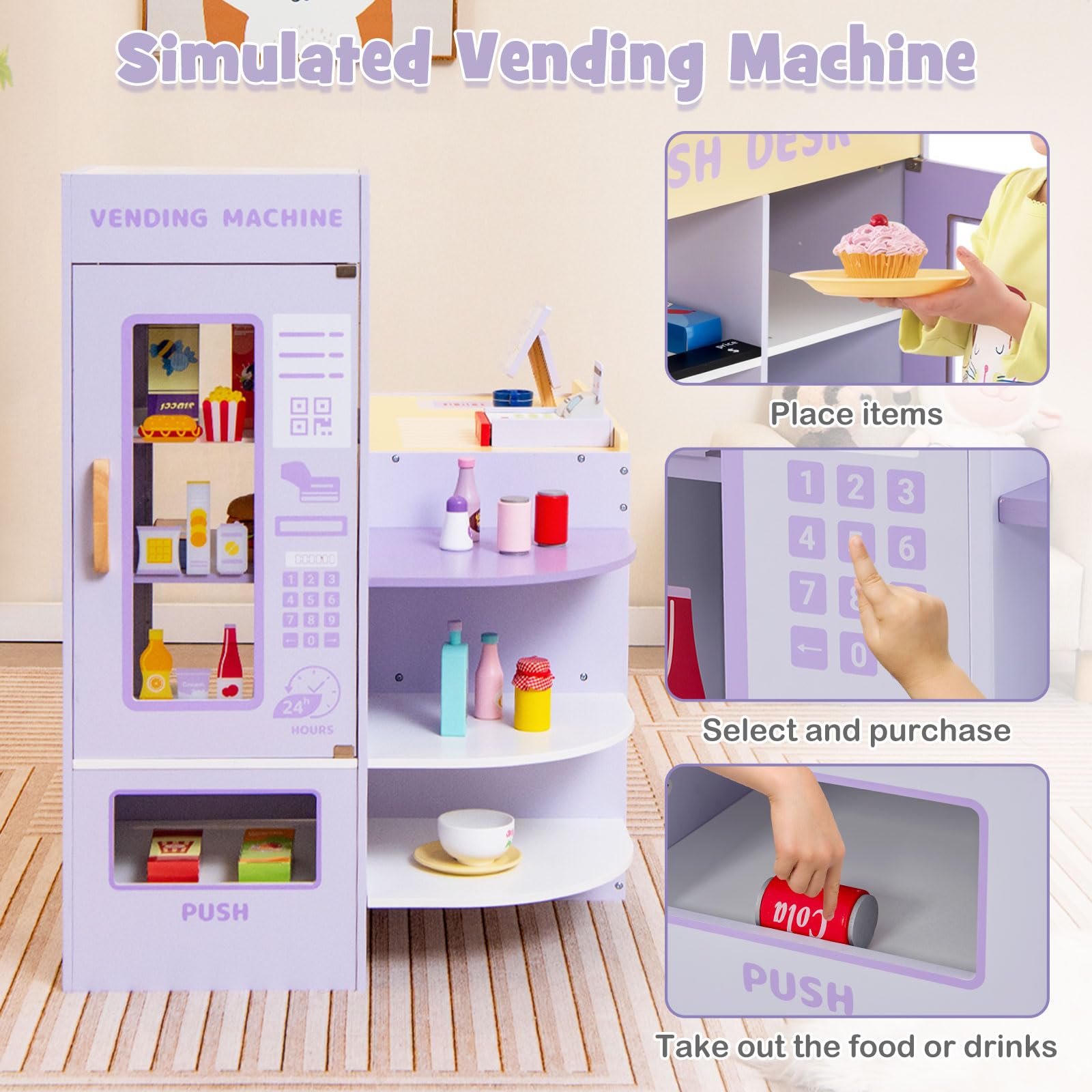 OLAKIDS Kids Grocery Store Playset, Wooden Supermarket Toy Set