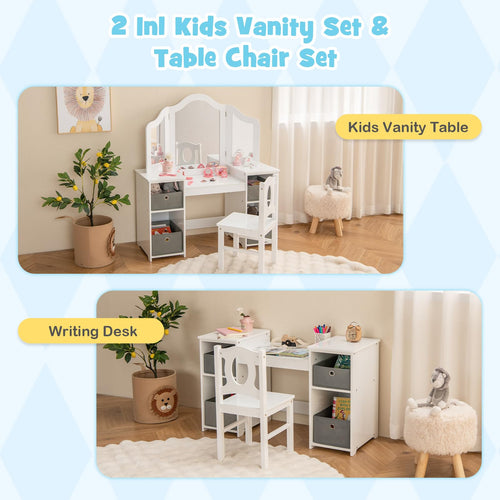 OLAKIDS Kids Vanity, 2 in 1 Princess Makeup Desk and Chair Set