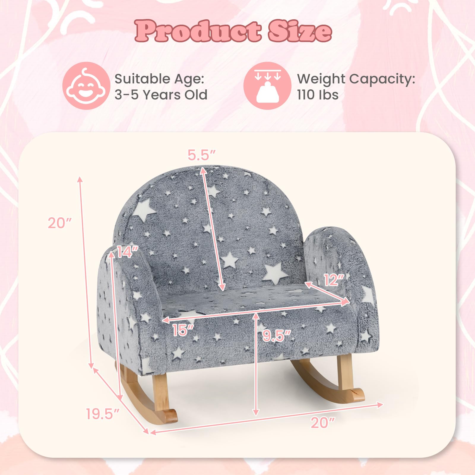 OLAKIDS Kids Sofa with Glow in The Dark, Toddler Rocking Chair