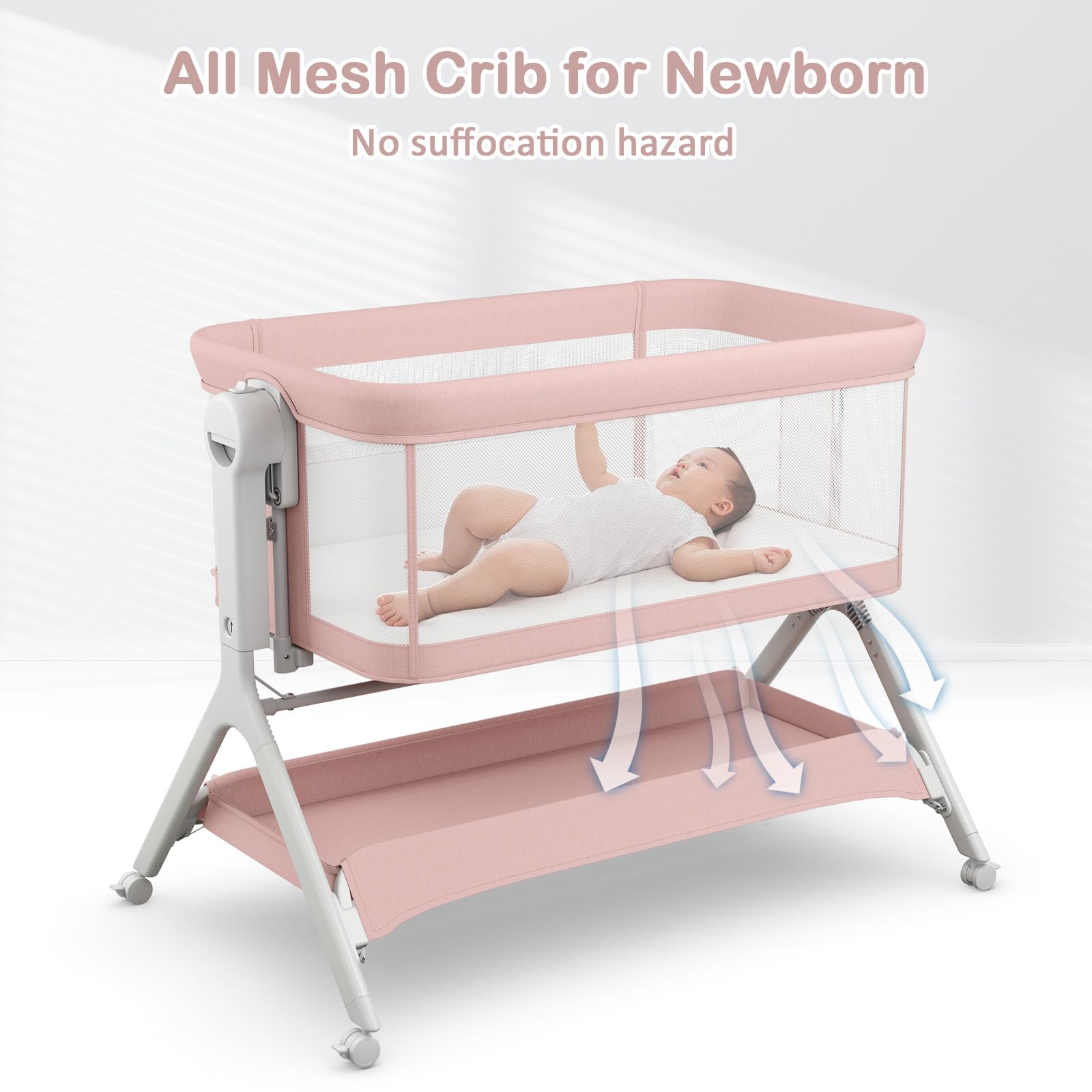 INFANS 5 in 1 Baby Bassinet, Upgraded Flat Rocking Bedside Sleeper with Wheels, Storage Basket, Travel Bag