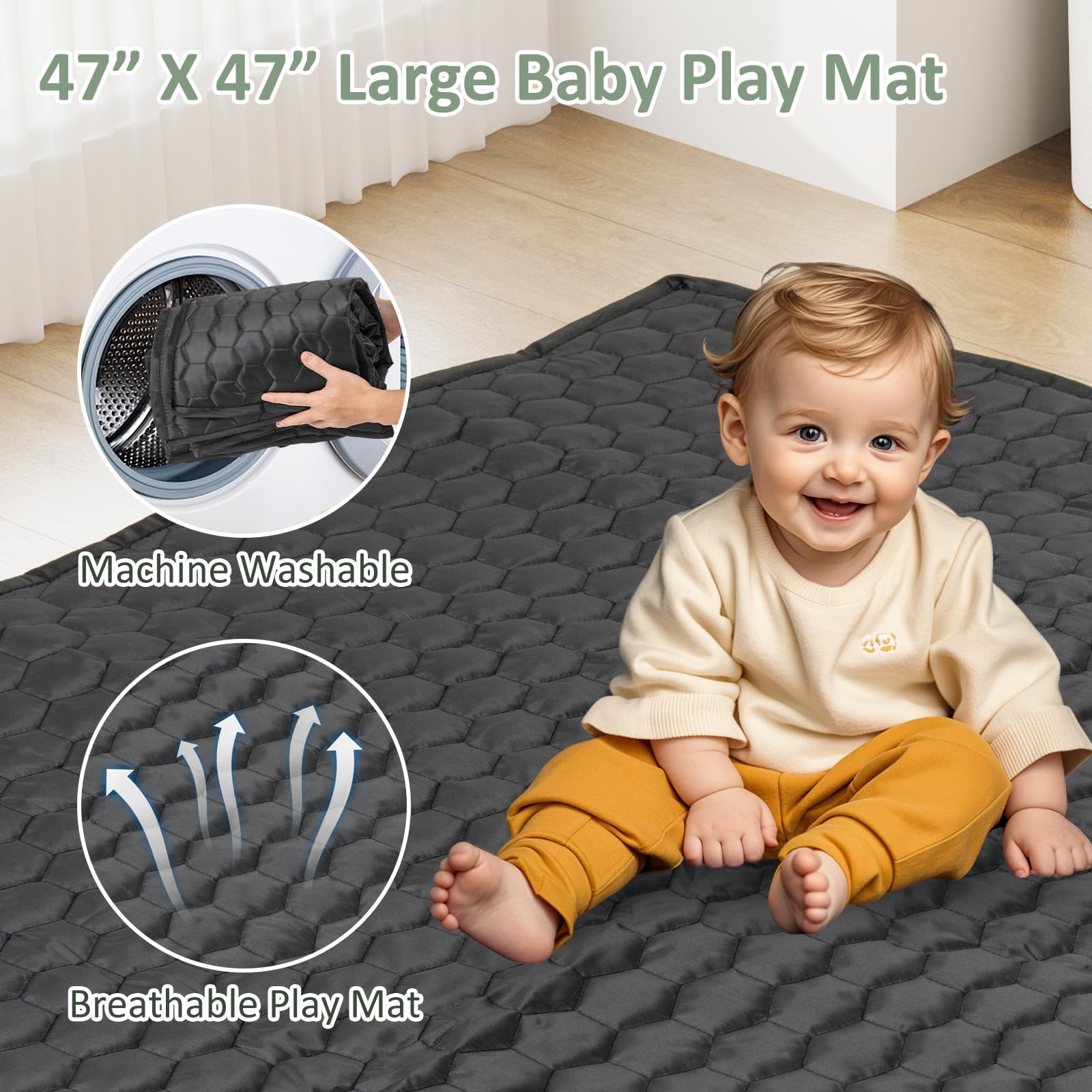 INFANS Foldable Baby Playpen with Mat, Large Baby Play Yard for Infant with 50 Ocean Balls, Fence Toddler Activity Center