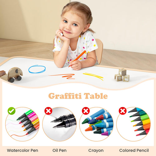 OLAKIDS Kids Table and Chiar Set, Height Adjustable Toddler Desk and 4 Chairs