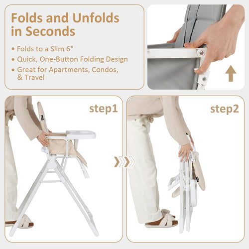 INFANS Baby High Chair, Quick Folding Portable Highchair for Babies and Toddlers with Adjustable Footrest Removable Dishwasher Tray PU Seat