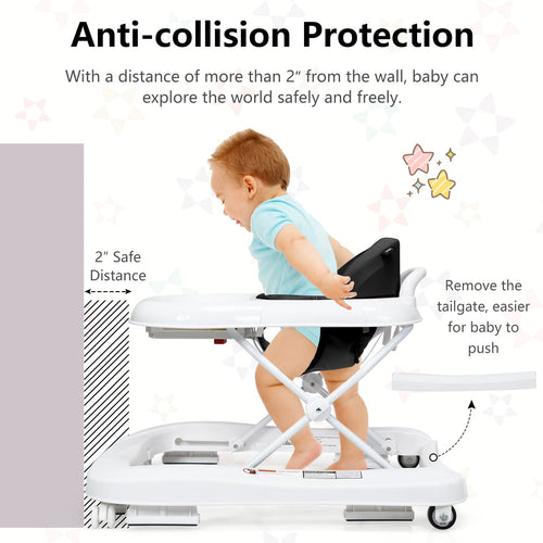 INFANS Foldable Baby Walker, 3 in 1 Toddler Walker Learning-Seated Walk-Behind for Boys and Girls