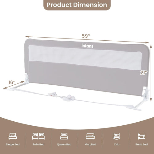 INFANS Bed Rail for Toddlers, 59" Foldable Safety Baby Crib Rail Fit for Kids Twin, Extra Long Swing Down Bed Guardrail for Convertible Crib, Queen, Full, King Mattress Side Guard