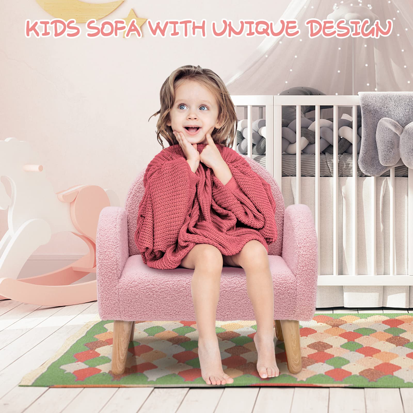 OLAKIDS Kids Sofa, Toddler Armchair with Solid Wooden Frame Anti-Tipping Design Plush Fabric