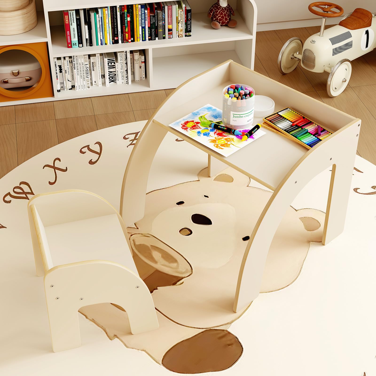 OLAKIDS Kids Table and Chair Set, Wooden Activity Table for Toddlers