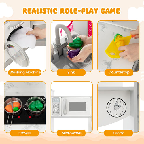 OLAKIDS Corner Kids Kitchen Playset, Toddler Wooden Pretend Cooking Set, Simulation Play Kitchen Toy