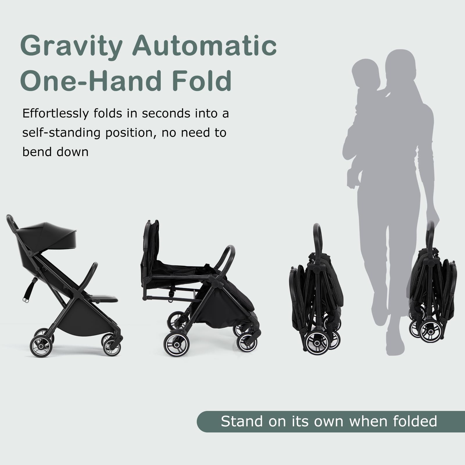 INFANS Lightweight Baby Stroller, One-Hand Gravity Fold, Compact Travel Stroller for Airplane