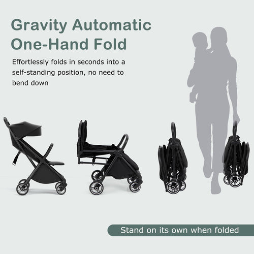 INFANS Lightweight Baby Stroller, One-Hand Gravity Fold, Compact Travel Stroller for Airplane