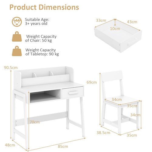 OLAKIDS Table and Chair Set, Toddler Wooden Student Study Desk with Chair Storage Hutch Compartments Drawers