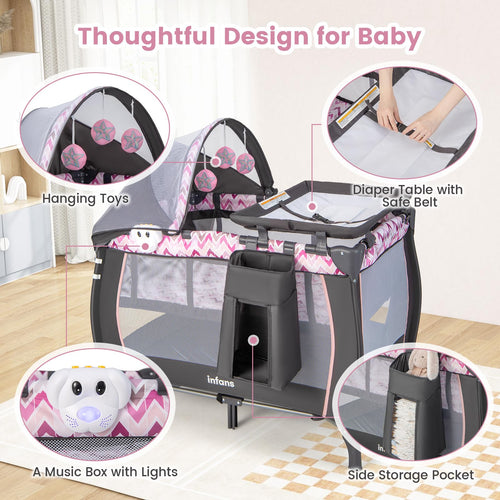INFANS 4 in 1 Pack and Play, Portable Baby Kid Infant, Travel Playard with Bassinet