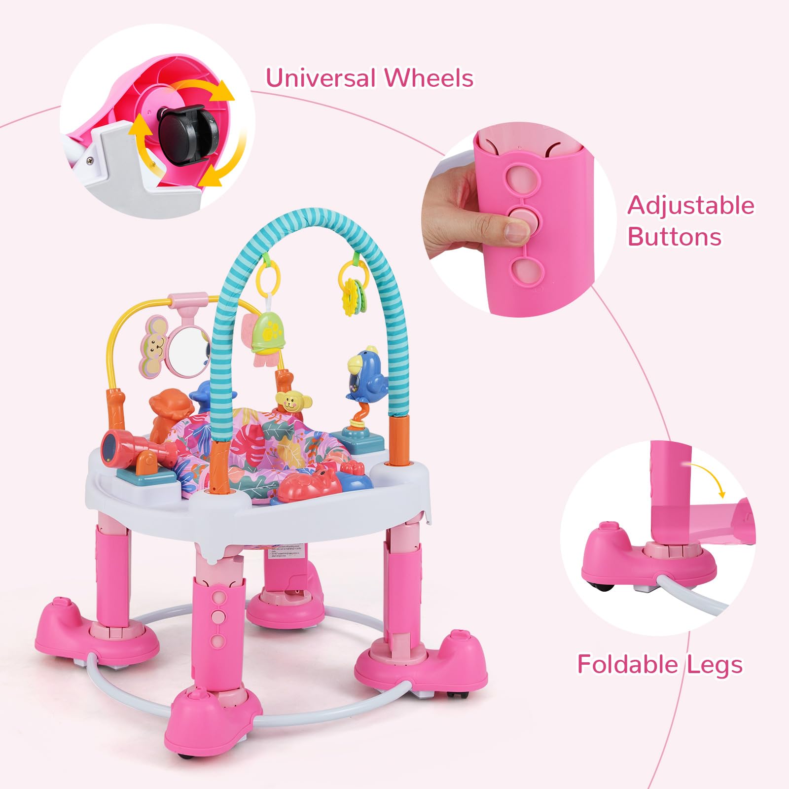 INFANS Baby Bouncer Activity Center 5 in 1 Toddler Bouncing Activity Saucer Playtime Mat Activity Table with 360°Rotating Seat