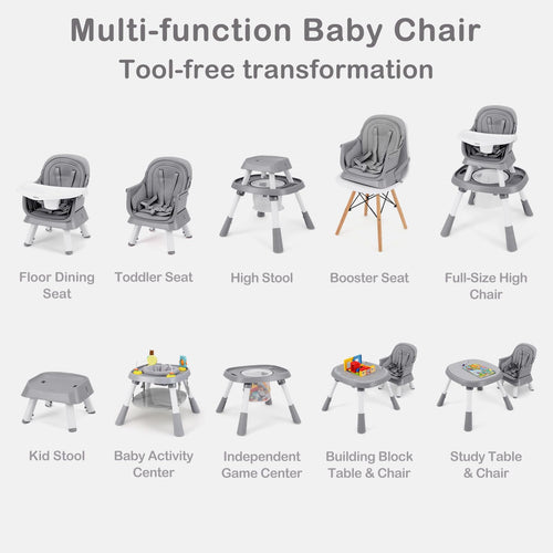 INFANS 9 in 1 High Chair, Convertible Baby Highchair, Table and Chair Set Building Block Infant Dining Booster Seat