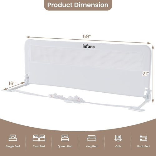 INFANS Bed Rail for Toddlers, 59" Foldable Safety Baby Crib Rail Fit for Kids Twin, Extra Long Swing Down Bed Guardrail for Convertible Crib, Queen, Full, King Mattress Side Guard