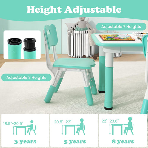 OLAKIDS Kids Table and Chiar Set, Height Adjustable Toddler Desk and 4 Chairs