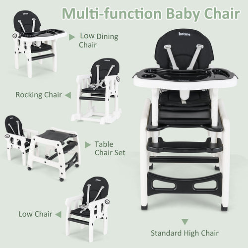 INFANS 5 in 1 Baby High Chair, Convertible Toddler Table Chair Set,  Multi-Function Seat with Lockable Universal Wheels