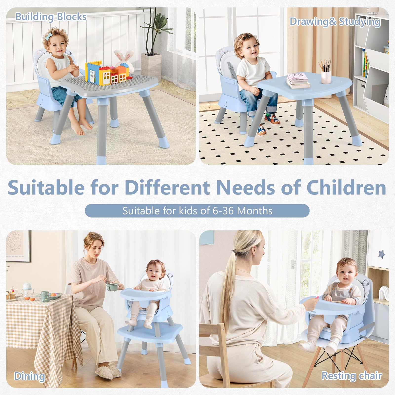 INFANS 8 in 1 Baby High Chair, Convertible Highchair for Babies and Toddlers, Infant Dining Booster Seat