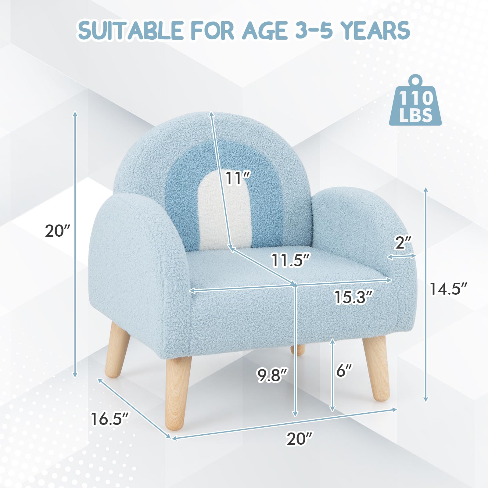 OLAKIDS Kids Sofa, Toddler Armchair with Solid Wooden Frame Anti-Tipping Design Plush Fabric