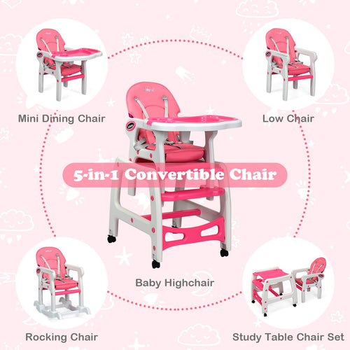 INFANS 5 in 1 Baby High Chair, Convertible Toddler Table Chair Set,  Multi-Function Seat with Lockable Universal Wheels