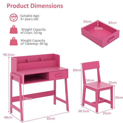 OLAKIDS Table and Chair Set, Toddler Wooden Student Study Desk with Chair Storage Hutch Compartments Drawers