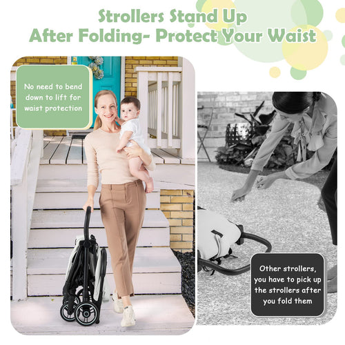INFANS Lightweight Baby Stroller, One-Hand Gravity Fold, Compact Travel Stroller for Airplane