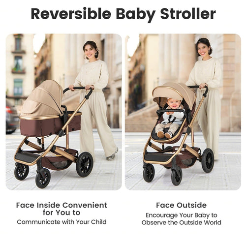 INFANS 2 in 1 Baby Stroller, Folding Newborn Pram Convertible Stroller High Landscape Shock Absorption