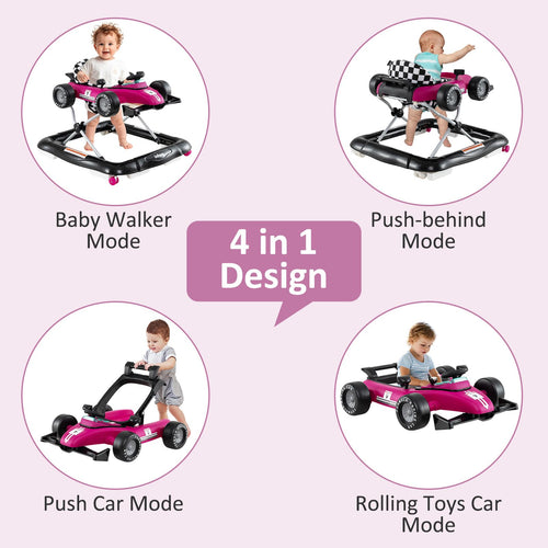 INFANS 4 in 1 Baby Walker, Foldable Toddler Activity Center with Adjustable Height, Removable Toy Tray, Push Walker