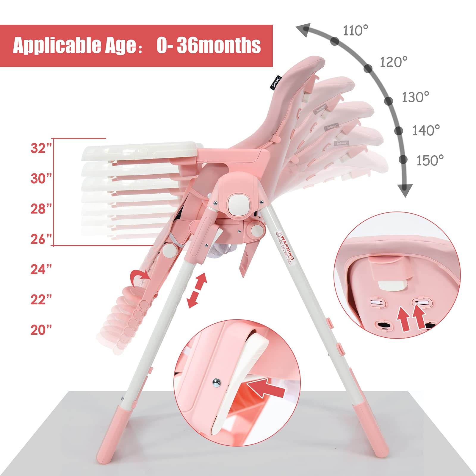 INFANS 4 in 1 High Chair–Booster Seat, Convertible Highchair, Installation-Free,Simple Fold for Baby, Infant& Toddler