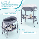 INFANS 2 in 1 Baby Changing Table with Bath Tub Unit, Folding Diaper Dresser Station with Wheels Waterproof